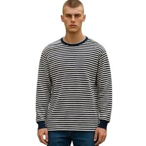 Nautica | Mens Blue and White Striped Long Sleeve Sleepshirt